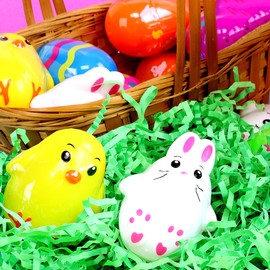 Frankford 18 Count Prefilled Plastic Eggs with Candy Jelly Beans- Assorted Bunnies, Chicks, and Patterned Eggs, Easter Basket Stuffers for Kids Girls Boys