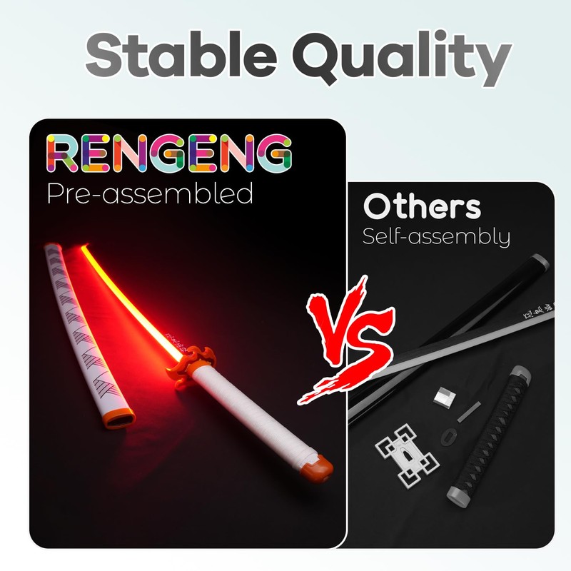 RENGENG Light Up Rengoku Sword, 40 Inches Rechargeable Plastic Anime