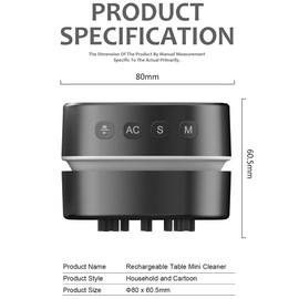 ODISTAR - Aspiradora de contador, mini barredora de polvo de mesa con temporizador digital, resistencia de hasta 400 minutos, giratoria de 360º para limpiar virutas de goma, teclado de regalo para