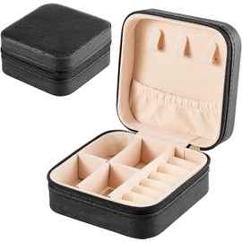 Joyero Organizador para Mujer YOMYM, Alajeros Joyeria Mujer Impermeable de Cuero, Joyero de Viaje Portátil, Cajas para Joyeria para Anillos, Aretes, Pendientes, Collares, Pulseras, Negro