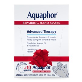 Aquaphor Repairing Hand Masks, Moisturizing Gloves for Dry Hands with Avocado Oil and Shea Butter, Holiday Gifts for Self Care, Pack of 6