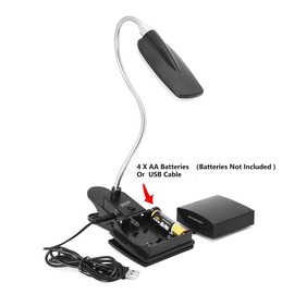 RicoRich Book Light for Reading in Bed,Clip on LED Book Lights, USB/DC and AA Battery Operated Portable Desk Lamp,3 Brightness Levels for Bookworms,Kids,Piano Player,Camping,Travel (Black)