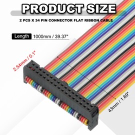PATIKIL 34 Pins IDC Connector Flat Ribbon Cable 2.54 mm Pitch Length 1000 mm Wide 43 Mm, 2 Pcs Dual Row Data Cable Female to Female for IDE Drive Printer Industrial DIY Electronics