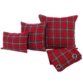 Homescapes Edward Check Cushion Cover 30 x 50 cm 100% Cotton Scottish Tartan Pattern Zip Closure Red Green