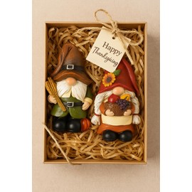 iStatue Thanksgiving Decorations Fall Gnome Figurines – 2 Pack Resin Harvest Figurines with Pumpkins, Wheat & Basket, Autumn Home Décor Accents for Table, Mantel, Shelf (Brown)
