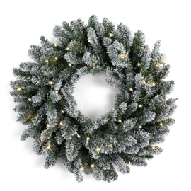 Papyrus 24" Pre-Lit Frosted Blue Spruce Artificial Wreath, Warm White Light, Battery Powered, Indoor/Outdoor