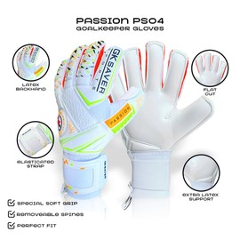GK Saver football goalkeeper gloves Passion PS04 Flat cut professional goalie gloves size 6 to 11 removable finger save gloves (Passion PS04 NF 8)