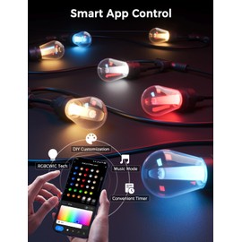 XMCOSY+ Smart Outdoor String Lights, 72.5Ft Patio Lights Waterproof, App Control, Work with Alexa, RGBCWIC Color Changing LED String Light for Outside