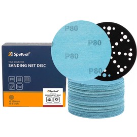 SpeTool 6 Inch Anti-Blocking Net Sanding Disc, 80 Grit 30 Pieces Ceramic Aluminum Oxide Sandpaper, Dustless Hook and Loop Mesh Sandpaper for Wood, Drywall, Metal, Epoxy Resin