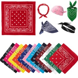 Gelapa 12 Pcs Bandana, Paisley Bandanas for Women Men, Colourful Nylon Bandana Headband, Stylish Hair Head Scarf Neckerchief Handkerchiefs Skull Cap, Square Breathable Bandana 22x22in
