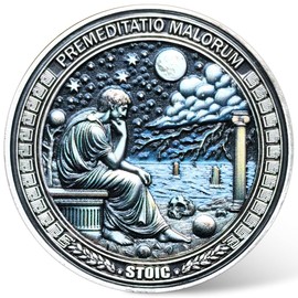 Stoic Challenge Coin – Premeditatio Malorum Design with Seneca Quote – Motivational Coin for Philosophy Enthusiasts and Collectors ﻿