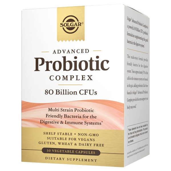 Solgar Advanced Probiotic Complex, 30 Vegetable Capsules - 80 Billion CFU Multi Strain Probiotic - Everyday Care for Digestive & Immune Systems - Non-GMO, Vegan, Gluten & Dairy Free, 30 Servings