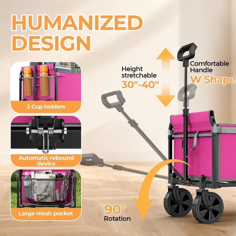 Portable Collapsible Wagon, Foldable Cart with Removable Side