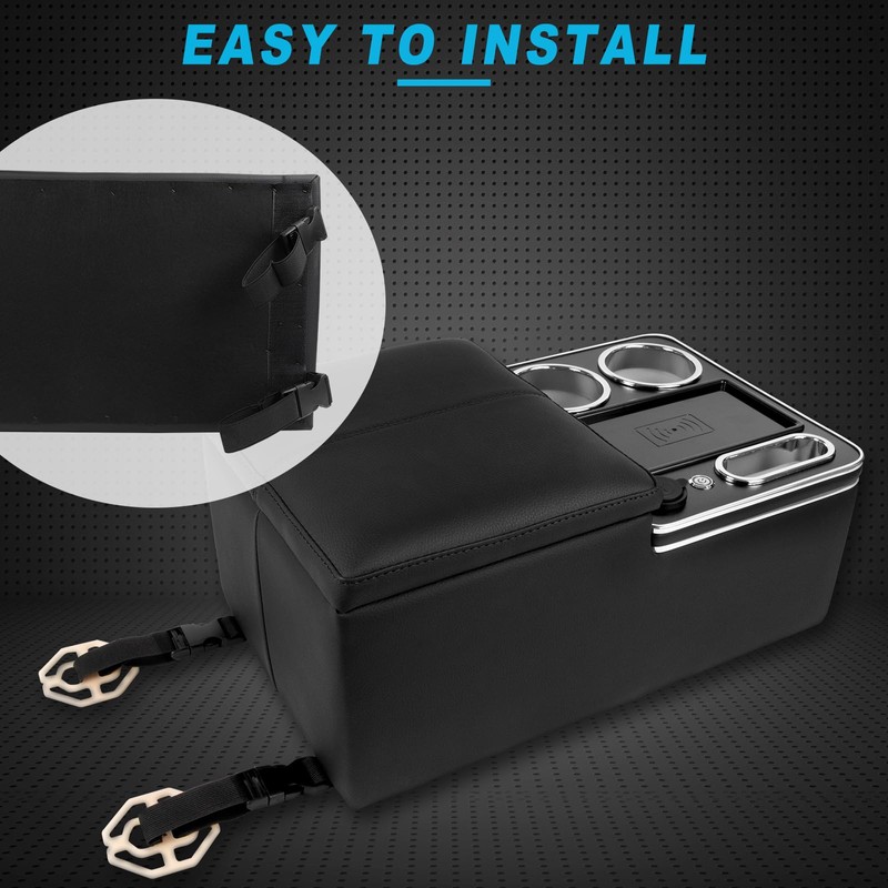 Car Center Console Armrest Organizer: with W-ireless Charging, Fast Charging,
