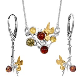 Copal Ladies Sterling Silver Amber and Bird Jewellery Set, Amber, Amber