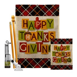 Ornament Collection Thanksgiving Burlap Garden House Flag Kit Fall Turkey Give Thanks Gobble Pumpkin Season Autumntime Cornucopia Decoration Banner Small Yard Gift Double-Sided, Made in USA