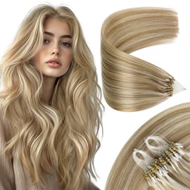 Sunny Hair Micro Link Hair Extensions Human Hair 20inch Micro Hair Extensions Real Human Hair Dark Ash Blonde Highlights Light Blonde Microbead Natural Blends for Women 50g