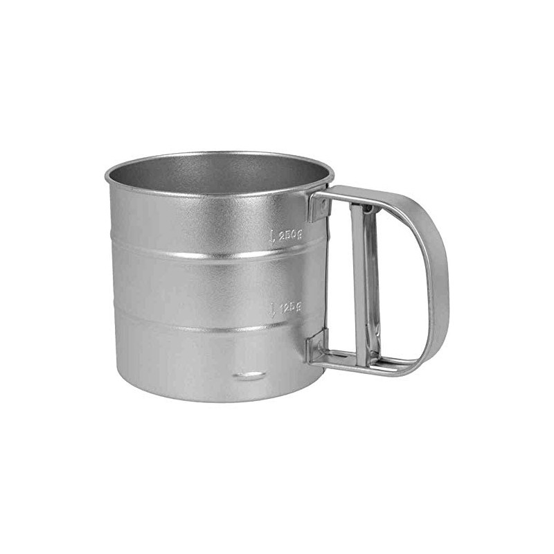 METALTEX Mehlschüttelsieb 10 cm mit Einhand-Mechanismus / Weißblech / Mehlsieb