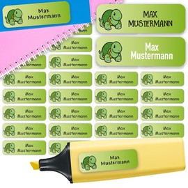 Sunnywall® Customisable Name Stickers - 4.8 x 1.6 cm - Pack of 60 - for School and Nursery Children - Choice of 38 Backgrounds, 56 Tortoise