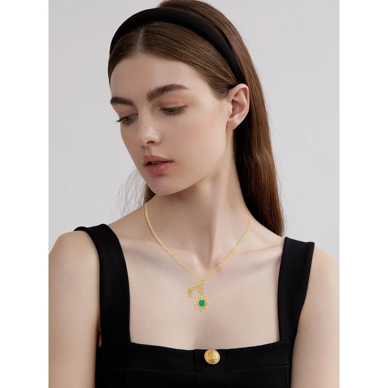 JIYVY32 Emerald Necklace May Birthstone Sun Moon Necklace for Women