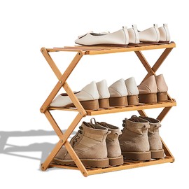 2 to 5 Tier Shoe Rack, Multi Tier Foldable Bamboo Shoe Organizer Rack Multifunctional Storage Free Standing Shoe Shelf. (3 Tier (20 feet Wide))