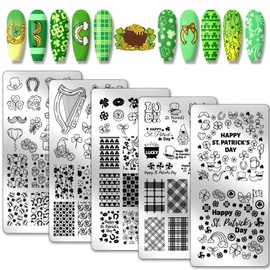 PH PandaHall 5pcs Nail Stamping Plates for St. Patrick's Day, Shamrock Nail Art Templates Leaf Clover Flower Nail Art Stencils Stainless Steel Nail Plates for Holiday Nail Design Print Manicure Salon