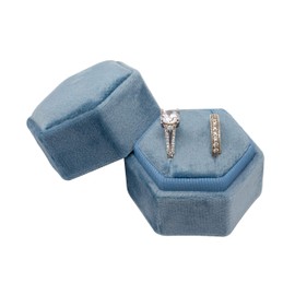 Beatrix & Luca Velvet Hexagon Ring Box for weddings, proposals, engagements, and photography (French Blue Matte Double)