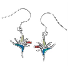 Sterling Silver Synthetic Multi Colored Opal Bird of Paradise Dangle Earrings