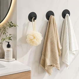 Ganchos Para Pared, 12 Piezas Gancho para Toalla de Baño, Ganchos Adhesivos de Acero Inoxidable 304, para Ropa, Gorras, Toallas, Bolso y Llaves, Negro