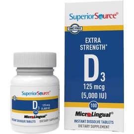 Superior Source Vitamin D3 5000 IU - Offers Immune System, Brain & Nervous System Support - Aids Calcium Absorption for Teeth & Bone Health - Bariatric Friendly - 100 Sublingual Dissolving Tablets