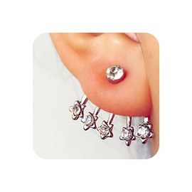 Cybche CZ Star Ear Jacket Earrings Silver Crystal Star Earrings Rhinestone Star Climber Earrings CZ Star Stud Earrings Crystal Front Back EarringsJewelry for Women