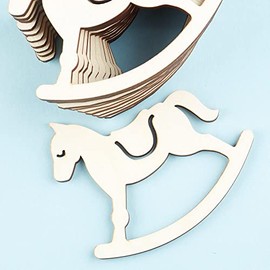 Factory Direct Craft Group of 24 Unfinished Wooden Rocking Horse Cutouts for Christmas Ornaments, Baby Shower Decorations or Gender Reveals