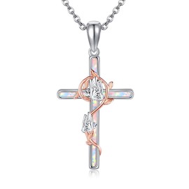 CUPENDA Cross Necklace for Women 925 Sterling Silver Opal Butterfly Cross Pendant Necklace Jewelry Gifts for Women Girls