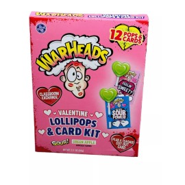 Lindt Valentine's Day Warheads Sour Green Apple Candy Lollipops Card Kit 12 Pc See Bel