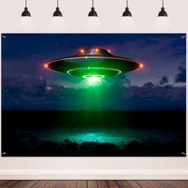 Mysterious UFO Alien Backdrop, 7X5ft, Night Green Light Photography Background, Aerospace Party Decor Banner Wallpaper Photo Booth Prop BJXYFH229