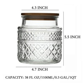 38 FL OZ Large Glass Storage Jar Food Storage Container with Airtight Bamboo Wooden Lid for Candy Snack Coffee Tea Nuts Airtight Glass Jars Kitchen Containers Cereal Canisters Vintage Glass Canisters