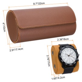 sourcing map Watch Roll Travel Case 3 Slots Portable Leather Watch Cases for Men and Women, Watches Storage Organizer with Removable Pillows for Traveling, Display, Home Storage, Textured Brown