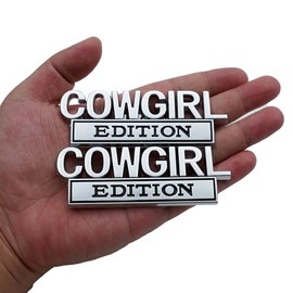 2pcs Metal Cowgirl Edition Side Rear Front Hood Trunk Emblem 3D Badge Decal Sticker Replacement for Universal Car Truck SUV (Silver Black)