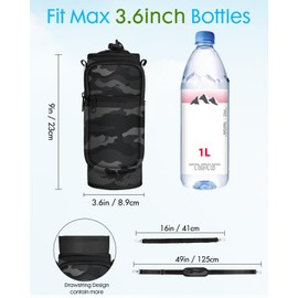 Toykee Under 32 oz Water Bottle Holder Bag with Strap - Crossbody & Woven Handle Sling for Carrier Walking with Phone Pocket Black Grey Camouflage