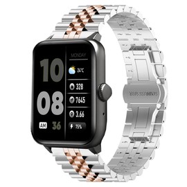 Compatible with 3Plus Smartwatch Bands, Solid Stainless Steel Metal Band with Butterfly Folding Clasp Link Bracelet Compatible with 3Plus Mega / Callie / Vibe Fit / Vibe Plus / Vibe + / Vibe+ (Gen 2) / Vibe Lite / Vibe Lite BT / Vibe Pro / Cruz Smartwatc