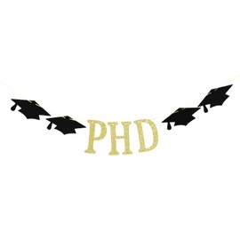 PHD Banner for 2024 Graduation Party Decorations, Congrats PHD, 2024 Doctor Graduation Party Bunting Decorations Gold Black Glitter.