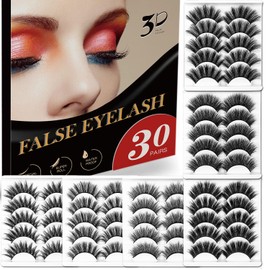 30 Pairs of 3D 6D False Eyelashes Kit Dramatic Soft Thick Handmade False Eyelashes with 6 Kinds Different Density for Women and Girls Natural Look