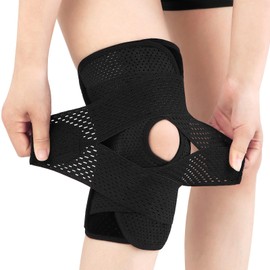 Kniebandage, Kniestütze mit Patella Gel Pads und Feder Seitenstabilisatoren, Kniebandagen Sport mit Klettverschluss für Knieschmerz Männer und Damen (L)