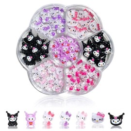 3D Hello Cat Nail Charms, 77Pcs Cartoon Little Cat Nail Art Charms, Kawaii Nail Decorations for Nail Art Supplies, 3D Cute Nail Gems Nail Charms Nail Decorations for Nail Art (Multi-Colored A)