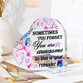 Ornalrist Sometimes You Forget You Are Awesome Inpirational Gifts for Women Glass Heart Colourful Keepsake Motivational Birthday for Friends Girls