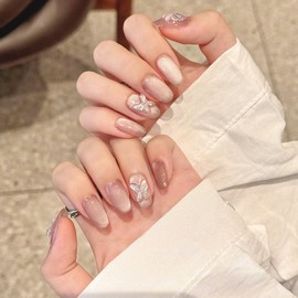 Handmade Press on Nails - Medium Pointed Almond Shape, Fake Nails Short Oval, Reusable Acrylic Stick on False Nails Kit for Women/K12-XS