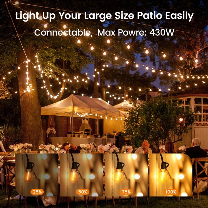 OHLUX Outdoor String Lights,110FT Dimmable Patio Lights with 58 Shatterproof