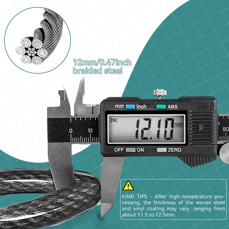 EEBBL Heavy Duty Security Cable, Commercial Grade, Galvanized Braided Steel,