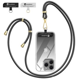 OLEPHY Crossbody Phone Lanyard Strap with 2 Pack Patchs, Adjustable Universal Nylon Neck Strap Compatible with Most Smartphones and Cases, Black