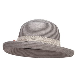 Women's Toyo Braid Large SIK Flower Accent Kettle Brim Hat - Grey OSFM